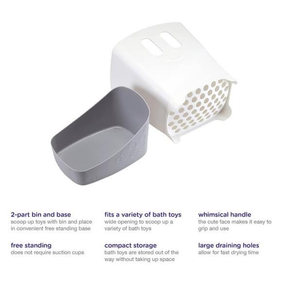 Bath Toy Organizer Bath Caddy with Removable Drying Rack Bin and Scoop, Gray - Picture 3 of 6